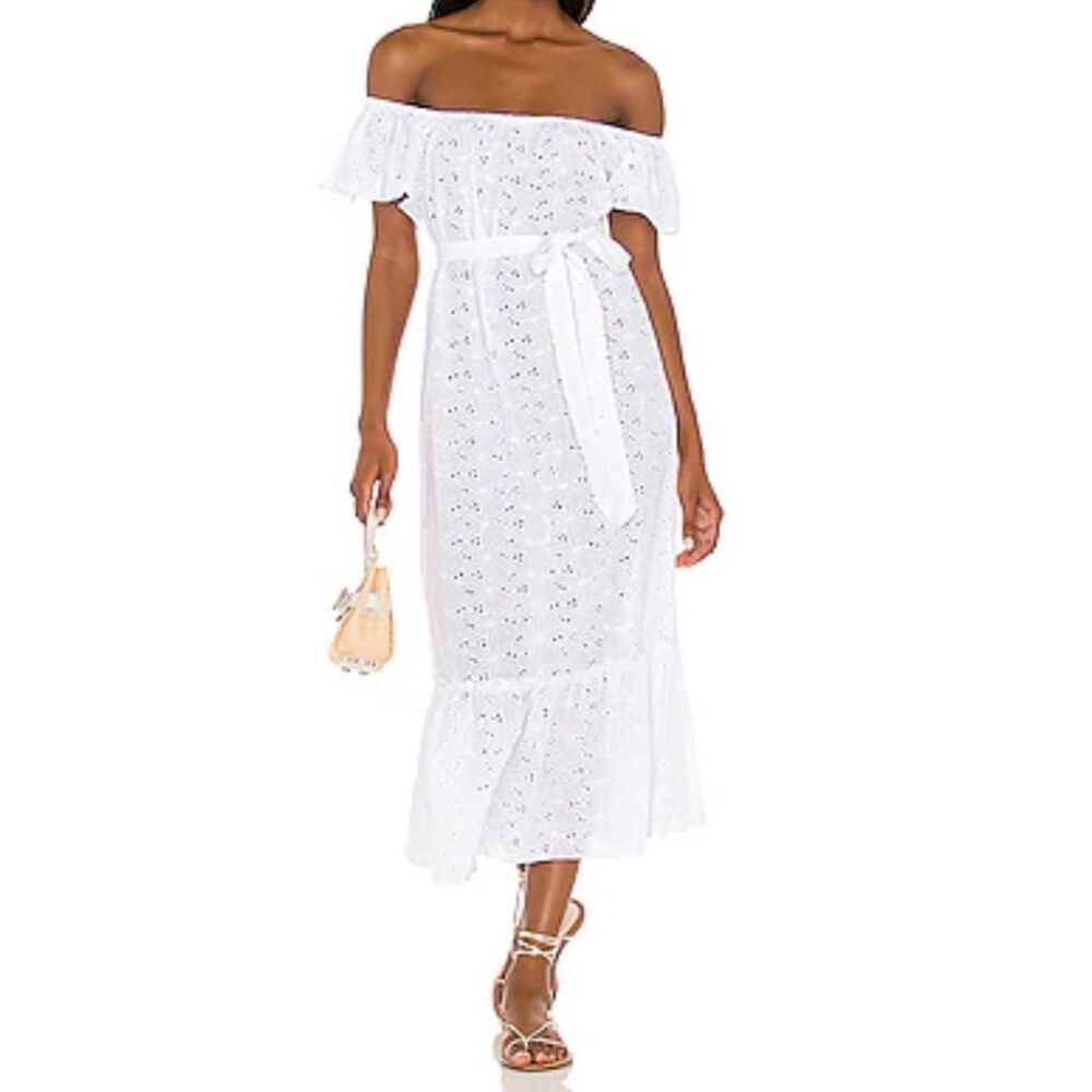 Eberjey Sardinia Effie Eyelet Off Shoulder Lightweight White Midi Dress Women's